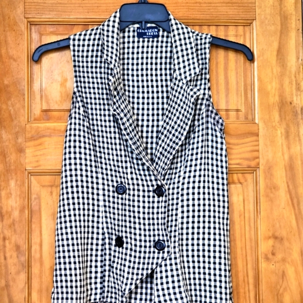 Women's Checkered Double Breasted Sleeveless Button Front Vest, Size 7